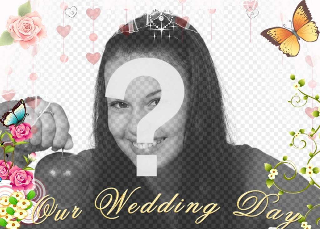 Erstellen Sie Ihre Hochzeit mit dieser Karte Dekoration Bild mit dem Text: unser Hochzeitstag. Einfach ein Foto hochladen und Sie können E-Mails von der gleichen Seite zu..