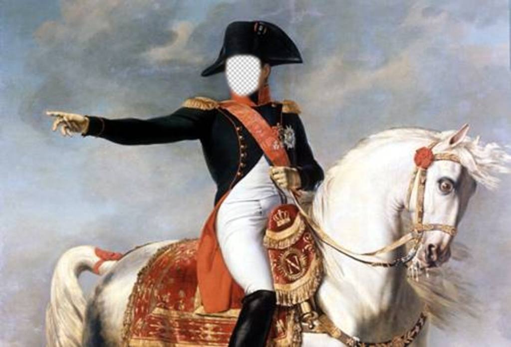 Fotomontage mit Napoleon Bonaparte auf seinem Pferd ..