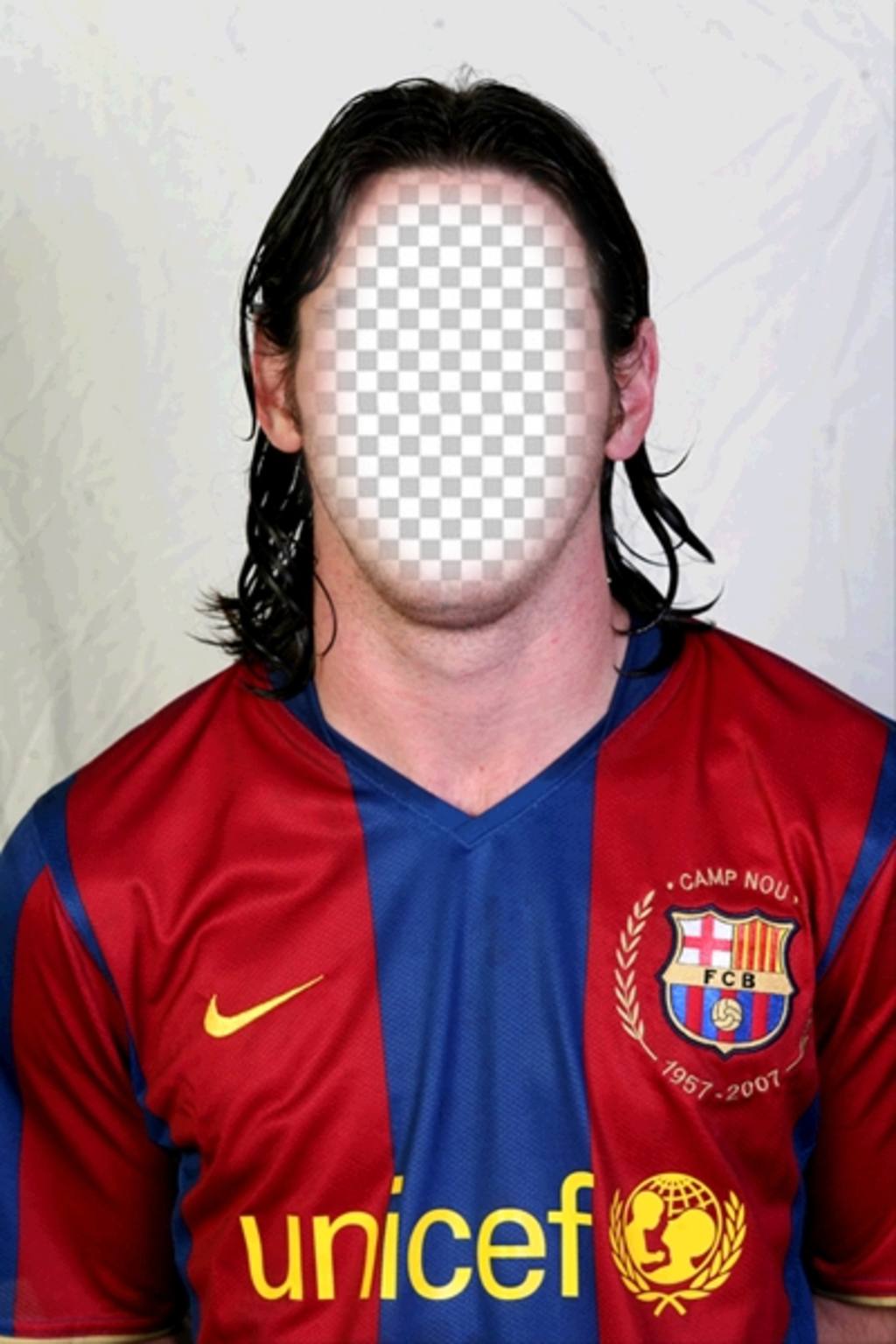 Fotomontage von Lionel Messi vom FC Barcelona Gesicht in seinem Gesicht ..