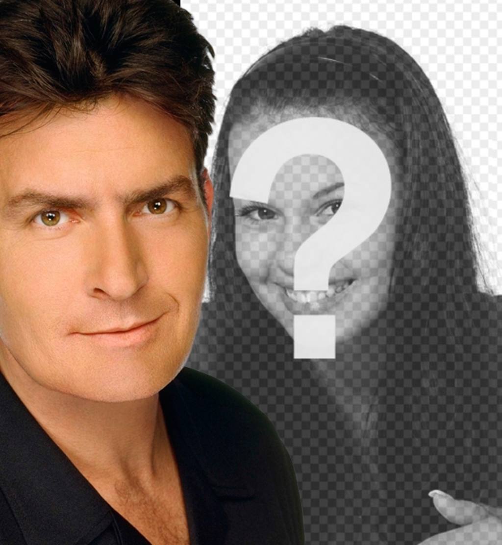 Erstellen Sie eine Montage von Charlie Sheen in einem Foto mit dem Schauspieler darauf..