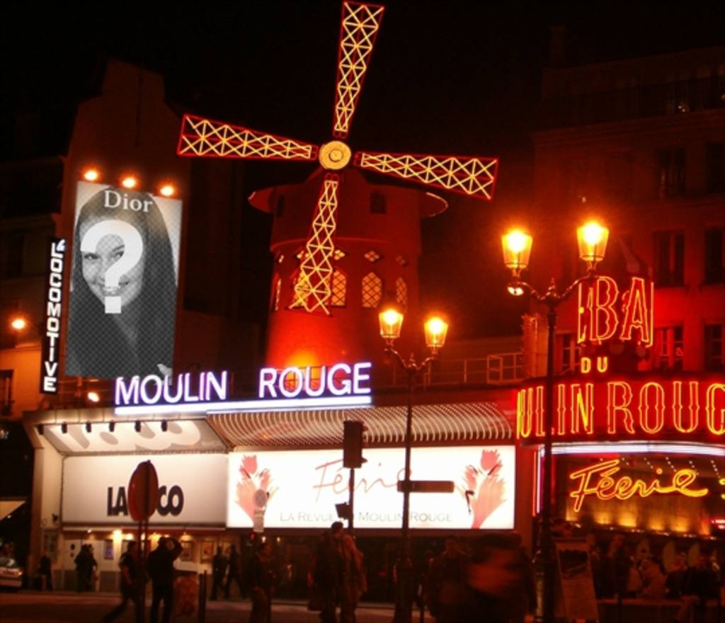 Fügen Sie Ihr Foto auf einem Plakat Werbung für Dior im Moulin Rouge im Rotlichtviertel von..