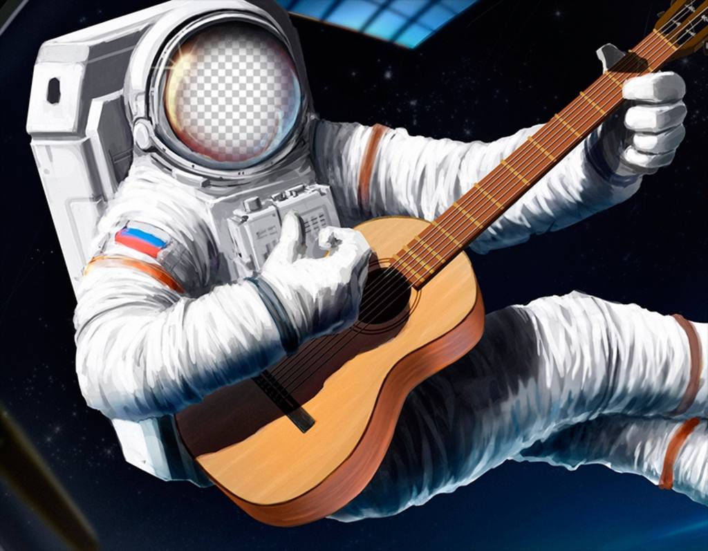 Fotomontage Ihr Gesicht mit einer Gitarre auf einem Astronauten zu setzen ..