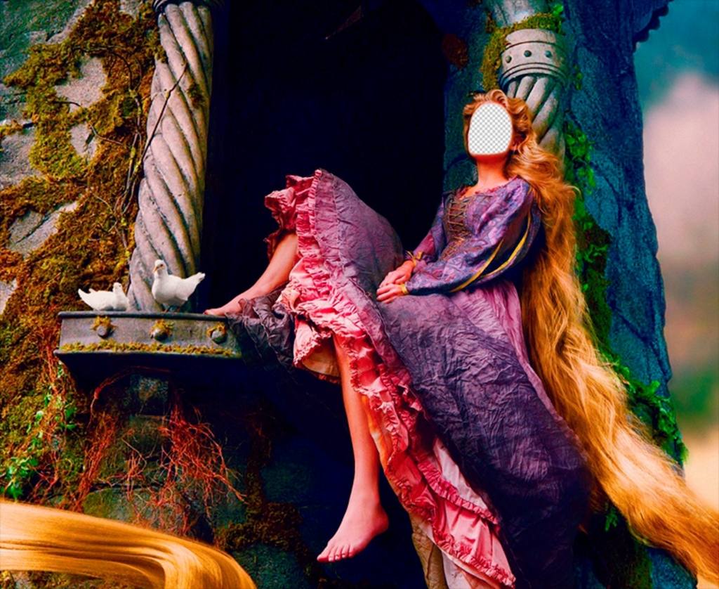 Mit dieser Fotomontage werden Sie die Geschichte Prinzessin Rapunzel in ihrem Turm sein. ..