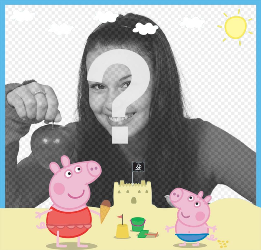 Bearbeiten Sie diesen Bilderrahmen mit Peppa Pig und George am Strand ..