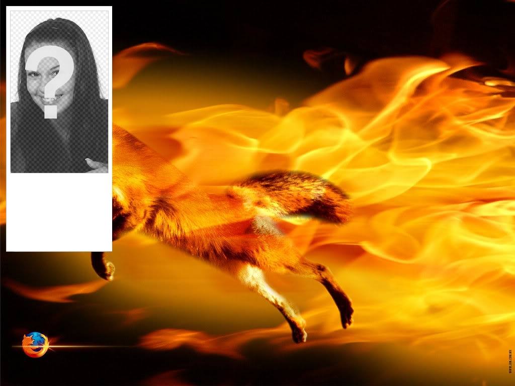 Legen Sie Ihr Bild in diesem Bilderrahmen mit einem Fuchs durch Flammen, Feuer orange und schwarzen Farben..